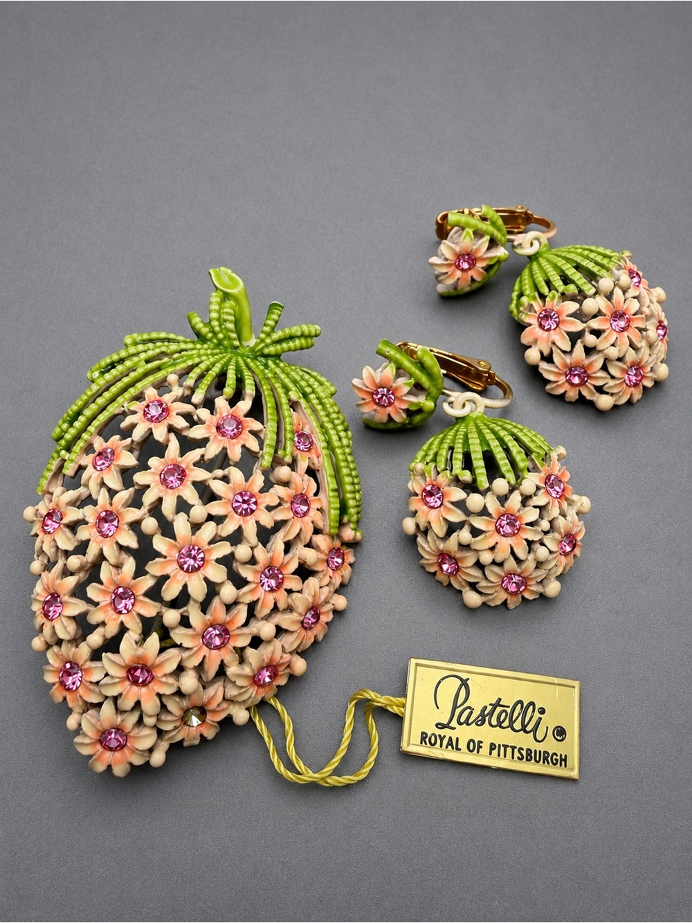 Vintage Enamel Brooch and Earrings Pastelli #92set